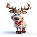 Cute 3D Christmas reindeer Rudolph nose and antlers on a snowy white background Generative AI