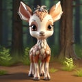 Cute 3d Fawn In Woodland: Anime-inspired High-quality 3d Character Design