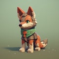 Cute 3d Fox With Jacket: A Charming Render In Flat Color Blocks