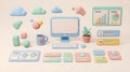 Cute 3D Illustration: Cloud Computing, Data, and Productivity Tools Royalty Free Stock Photo