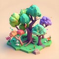 Cute 3d kawaii isometric simple tree