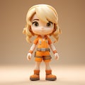 Cute 3d Model Of Girl In Orange Costume - Detailed Character Design