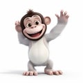 Cute 3d Monkey Waving Up In The Air - Photorealistic Renderings