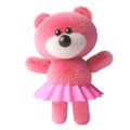 Cute 3d pink fluffy teddy bear soft toy character wearing a pink fairy tutu dress, 3d illustration