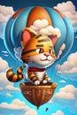 Cute 3D Render Illustration Of A Tiger In A Hot Air Balloon