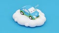 Dream Car Sleeping Blue Car on Cloud, 3D Render Royalty Free Stock Photo