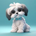 Cute 3d Rendering Of Sitting Shih Tzu Puppy On Blue Background