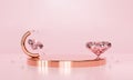 Cute 3d rendering for stage podium stand, pedestal winner, product mockup design. diamond jewelry on pastel pink background Royalty Free Stock Photo