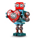 Cute 3d Retro Robot obot with red heart. . Contains clip