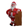 Cute 3D Santa Cartoon Character standing near a thin sheet of wood