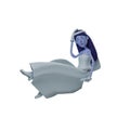 Cute 3D Skull Princess Cartoon Design sitting on the floor