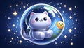 A cute 3D sticker of a cat astronaut floating, Ai generated image Royalty Free Stock Photo