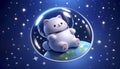 A cute 3D sticker of a cat astronaut floating, Ai generated image Royalty Free Stock Photo