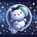 A cute 3D sticker of a cat astronaut floating, Ai generated image Royalty Free Stock Photo