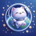 A cute 3D sticker of a cat astronaut floating, Ai generated image Royalty Free Stock Photo