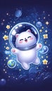 A cute 3D sticker of a cat astronaut floating, Ai generated image Royalty Free Stock Photo