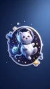 A cute 3D sticker of a cat astronaut floating, Ai generated image Royalty Free Stock Photo