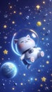A cute 3D sticker of a cat astronaut floating, Ai generated image Royalty Free Stock Photo
