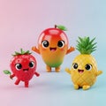 Cute 3D Strawberry, Mango, and Pineapple Fruit Characters Royalty Free Stock Photo