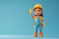 A cute 3D style character of a friendly female construction worker waving Royalty Free Stock Photo