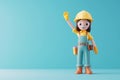 A cute 3D style character of a friendly female construction worker waving Royalty Free Stock Photo