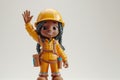 A cute 3D style character of a friendly female construction worker waving Royalty Free Stock Photo