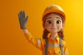 A cute 3D style character of a friendly female construction worker waving Royalty Free Stock Photo