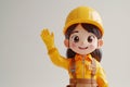 A cute 3D style character of a friendly female construction worker waving Royalty Free Stock Photo