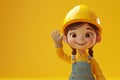 A cute 3D style character of a friendly female construction worker waving Royalty Free Stock Photo