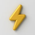 Cute 3d yellow thunder or lightning icon over white wall background with shadow