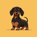 Colorized Cartoon Dachshund Dog On Yellow Background