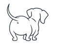 Cute dachshund sausage dog  cartoon illustration isolated on white. Simple black and white line drawing of  wiener puppy, Royalty Free Stock Photo