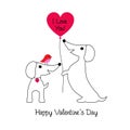 Cute dachshund valentine with bird and balloon