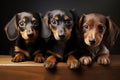 Cute dachsund puppy sitting on a bench, dog animal portrait, pets Royalty Free Stock Photo