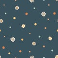 Cute daisy flowers summer seamless pattern and colorful polka dots Royalty Free Stock Photo