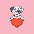 Cute dalmatian dog holding red heart love Royalty Free Stock Photo