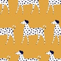 Cute dalmatian dogs hand drawn vector illustration. Funny animal character seamless pattern for kids. Royalty Free Stock Photo