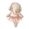 Cute dancer elephant, watercolor style illustration, children`s clipart with cartoon character Royalty Free Stock Photo