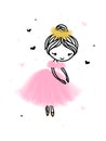 Cute dancing ballerina in pink transparent skirt. Hand drawn cartoon with adorable little ballet dancer. Simple vector Royalty Free Stock Photo