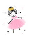 Cute dancing ballerina in pink transparent skirt. Hand drawn cartoon with adorable little ballet dancer. Simple vector Royalty Free Stock Photo