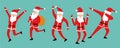 Cute dancing Santa Claus set isolated on blue background