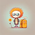 cute dandelion cartoon character going on vacation, cartoon style, modern simple illustration