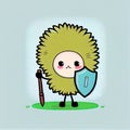 cute dandelion cartoon character holding a shield, cartoon style, modern simple illustration