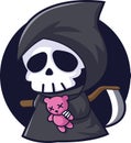 Cute Grim reaper holding a teddy bear