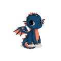 Cute dark blue baby dragon cartoon