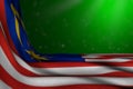 cute dark picture of Malaysia flag lie diagonal on green background with soft focus and free place for text - any celebration flag