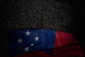 cute dark picture of Samoa flag with big folds on dark asphalt with empty space for your content - any feast flag 3d illustration