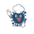 Cute decacovirus cartoon character wearing white chef hat