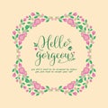 Cute Decor of leaf and floral frame, for hello gorgeous card design. Vector Royalty Free Stock Photo