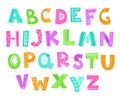 Cute decorative funny childish alphabet. Vector comic font illustration. Royalty Free Stock Photo